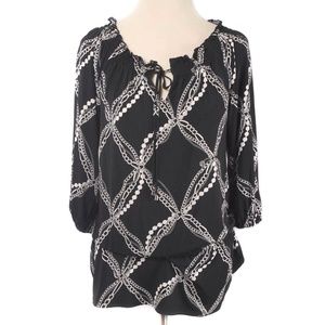 WHITE HOUSE BLACK MARKET Black & White Chain Print Peplum Blouse NWT